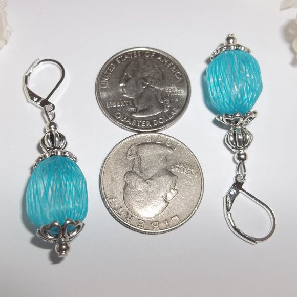 Turquoise Blue and Silver Earring, Earring, Blue Earring, Turquoise Earring 7645 - Picture 3 of 8